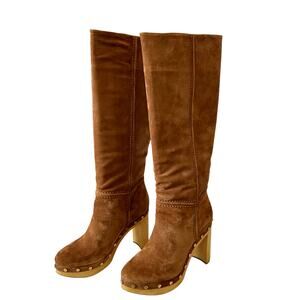 Veronica Beard Glendale Hazelwood Suede Clog Knee High Boots Size 7.5 NEW